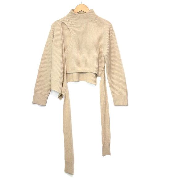 ASTR The Label Sora Mock Neck Cutout Tie Waist Sweater Cream Beige Size M - Picture 7 of 15